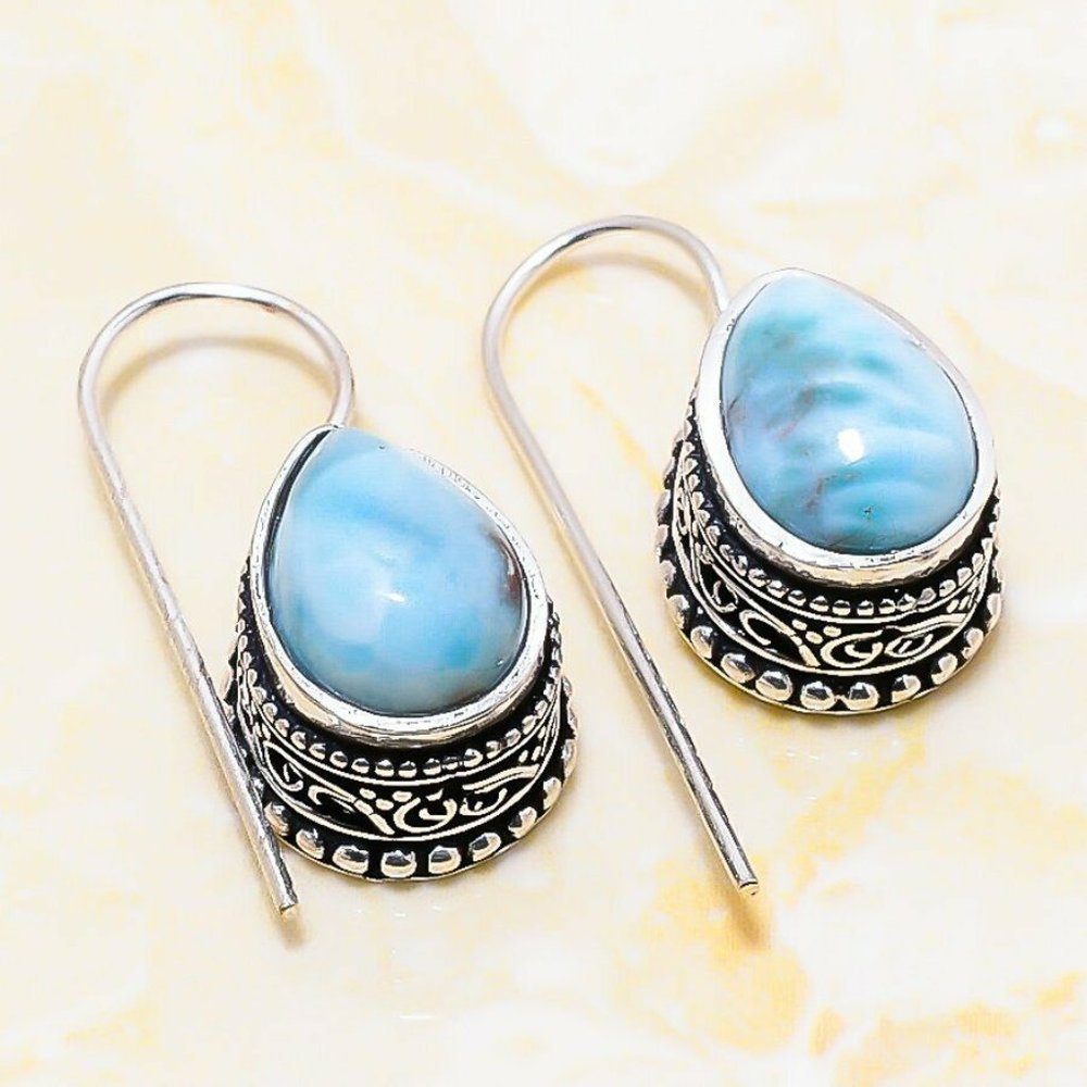 Handmade Stamped 925 Republic Larimar, Garnet Gemstone Necklace & Earring Set - Picture 5 of 7